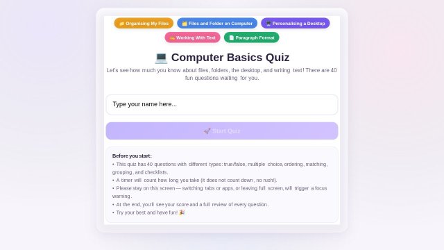 Computer Basics Quiz: Files, Folders & Text Formatting