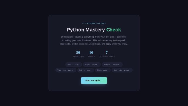 Python Mastery Check: 50-Question Interactive Quiz