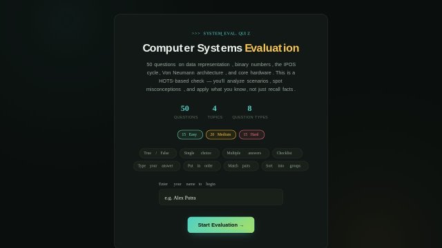 Computer Systems Evaluation: Binary, Data Representation & Hardware