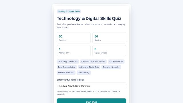 Digital Skills & Technology Quiz — Primary 5