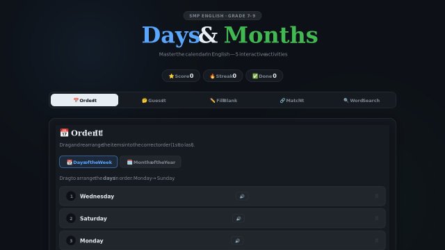 Days & Months — Media Pembelajaran Bahasa Inggris Interaktif SMP