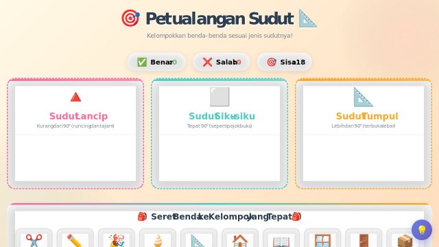 Petualangan Sudut - Media Pembelajaran Interaktif Mengelompokkan Benda Berdasarkan Jenis Sudut