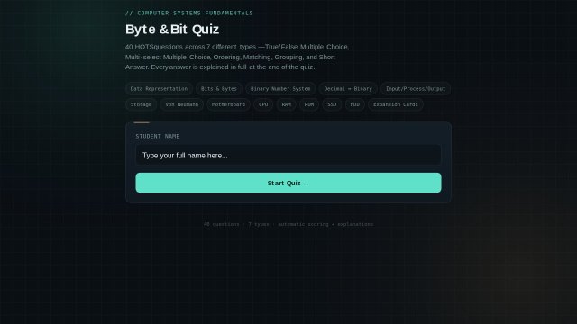 Byte & Bit Quiz — Computer Systems Fundamentals